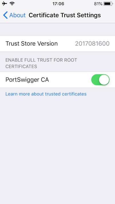 iPhone screenshot 4, certificate root
